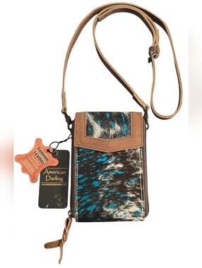 American Darling Brown & Turquoise Leather Crossbody Phone Bag